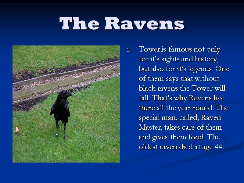 The Ravens Tower is famous not only for it’s sights and history, but also